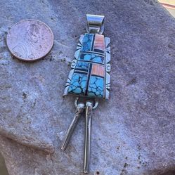 Sterling Silver Pendant Turquoise Signed JH