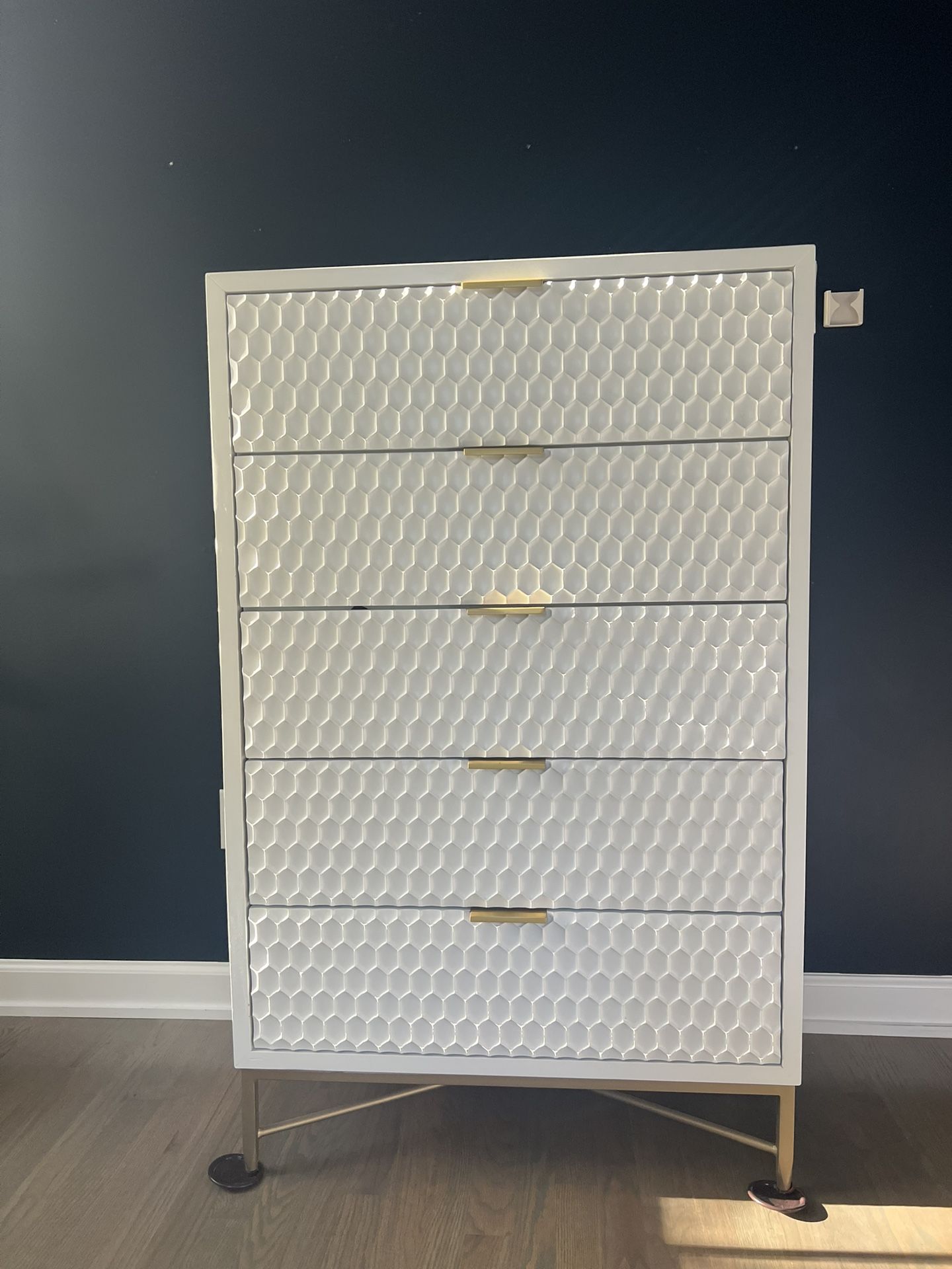 Beautiful White Honeycomb Tall Dresser Chest