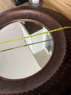 Leather and wood mirror
