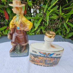 Dakota Cowgirl & Bicentennial North Dakota Ceramic Decanters