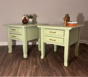 Refinished Vintage Nightstands/ End Tables - Matching Pair - Soft Sage Green