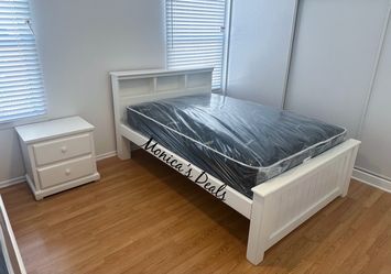 Full Solid Wood Bed With Mattress + Nightstand $640
