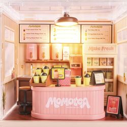 Miniature House Kit, Mini House Building Kit for Adults, Cute Craft Kit with Furniture, Miniature Dollhouse Kit with Dust Cover, Room LED Decor,