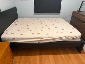 IKEA Bed Frame in Black-Brown, Queen size- used.  Frame and mattress