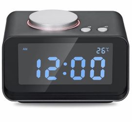 USB Alarm Clock, AKASO Radio Alarm Clock with Snooze Function, 5 Dimmer Brightness, Thermometer, 2 USB Charger Port for iPhone/iPad/iPod/Android and