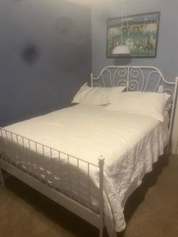 White Metal Queen Bed Frame and Mattress