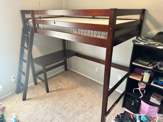 Hillsdale Caspian Twin Wood Loft Bed w/ Desk + Optional Mattress