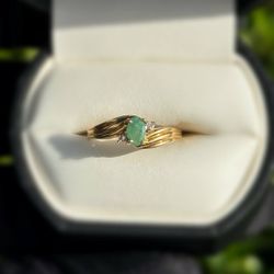 Jewelry 10k solid yellow gold malachite diamonds 0.56CTW ring sz 7.50