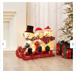 Snowman Family Trio on Sled with Lights Outdoor Holiday Decoration - Multi-Color/White - 20.4" H x 28.4" W x 14.6" D