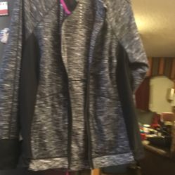 One Ladies Jacket Color Gray Black Collar With Pink Zipper Down The Front  Size Exlarge On Sale For 5.00