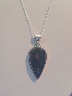Silver Teardrop Stone Pendant Necklace