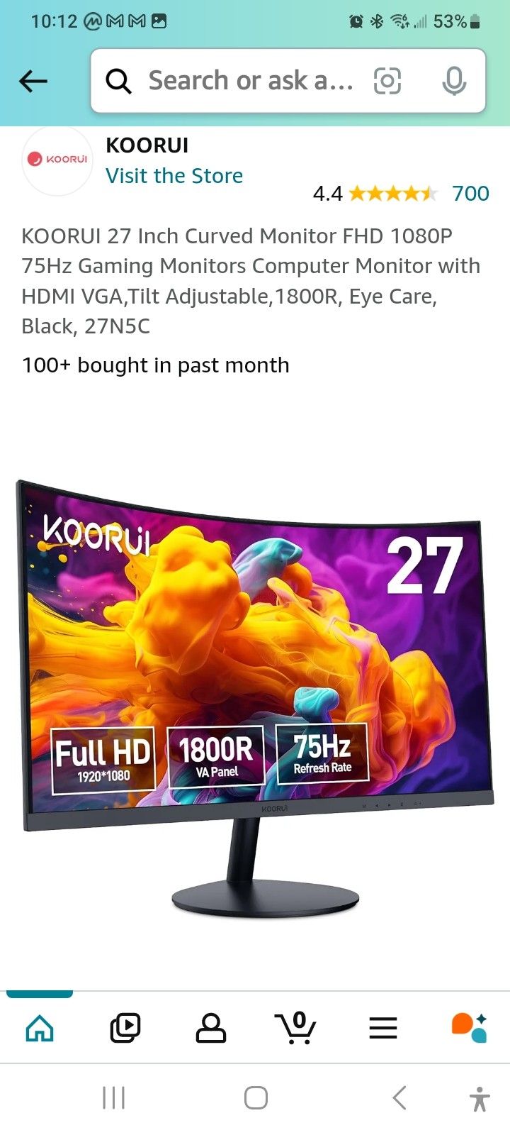 27-in Curved Screen Monitor Gaming