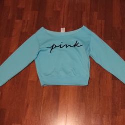 Victoria's Secret Pink Sweatshirt Raw Edge Neckline Cropped Fleece Pullover New WOMAN'S SIZE SMALL!!! 