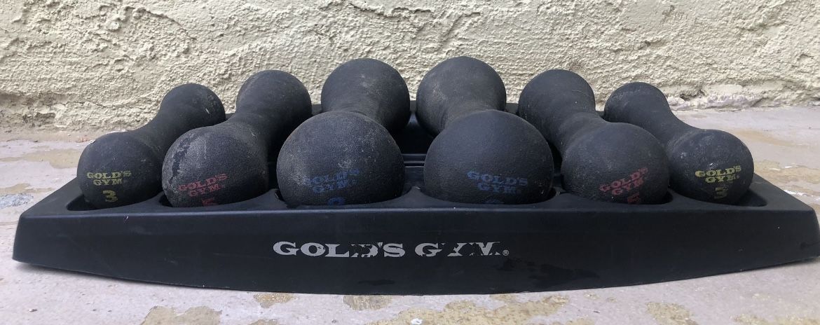 Gold’s Gym Dumbbell Power Set, 3-8 Lb. Pairs With Storage Tray.