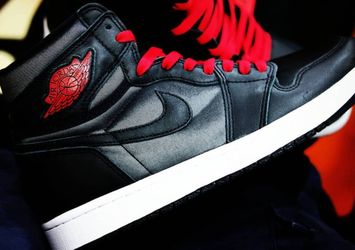 Black Satin Gym Red Jordan 1