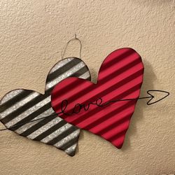 Silver And Red Metal Hearts With Love Arrow