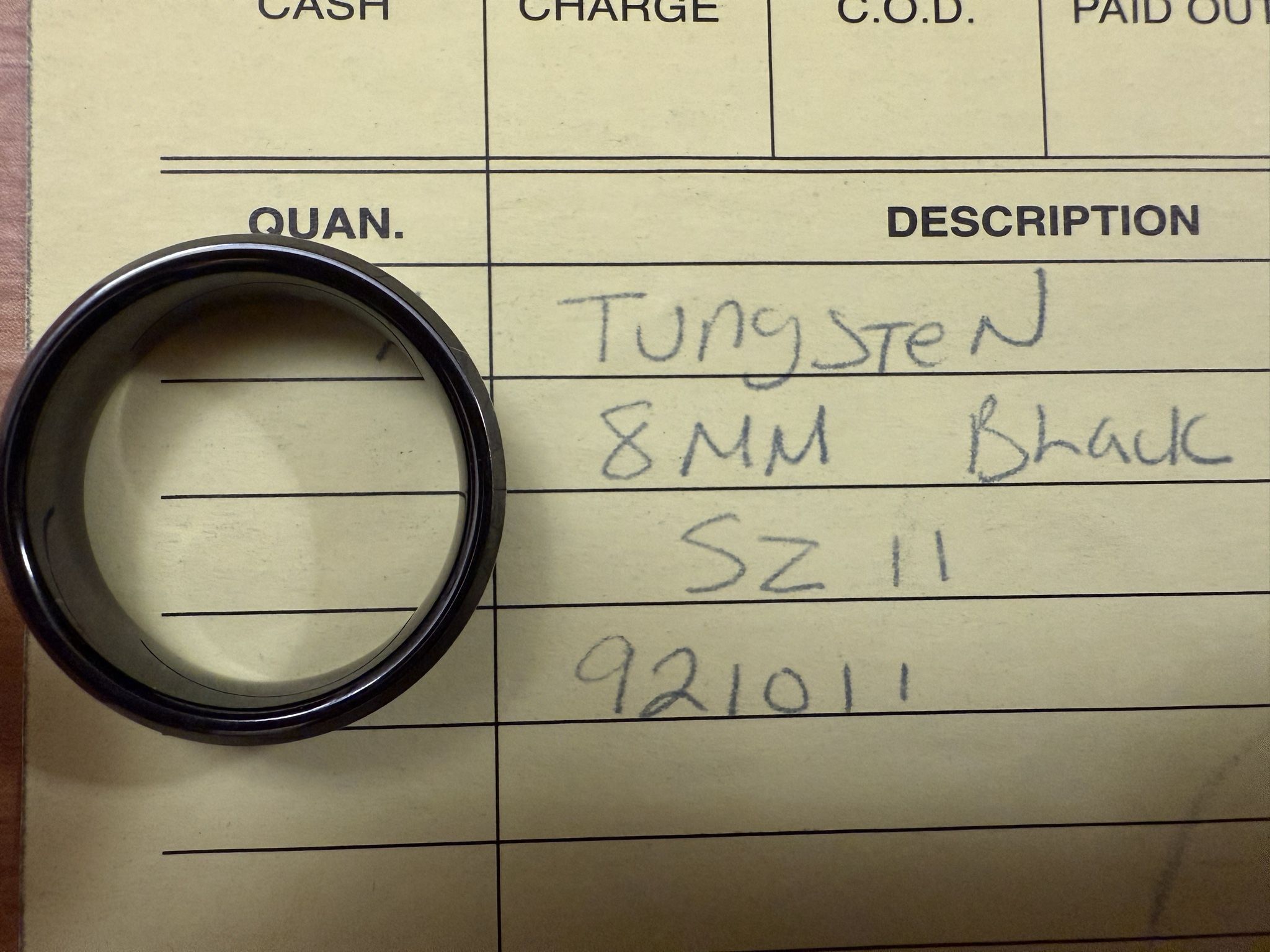 Men’s Tungsten Black 8mm Wedding Ring (size 11)
