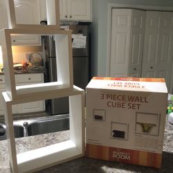 Three Piece Wall Cube Set- White Wood— Brand New Still In Box