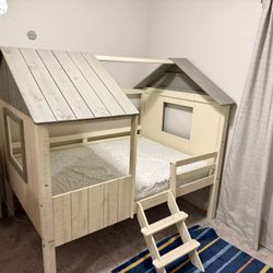Farmhouse Bed Frame W/ Storage Bins 