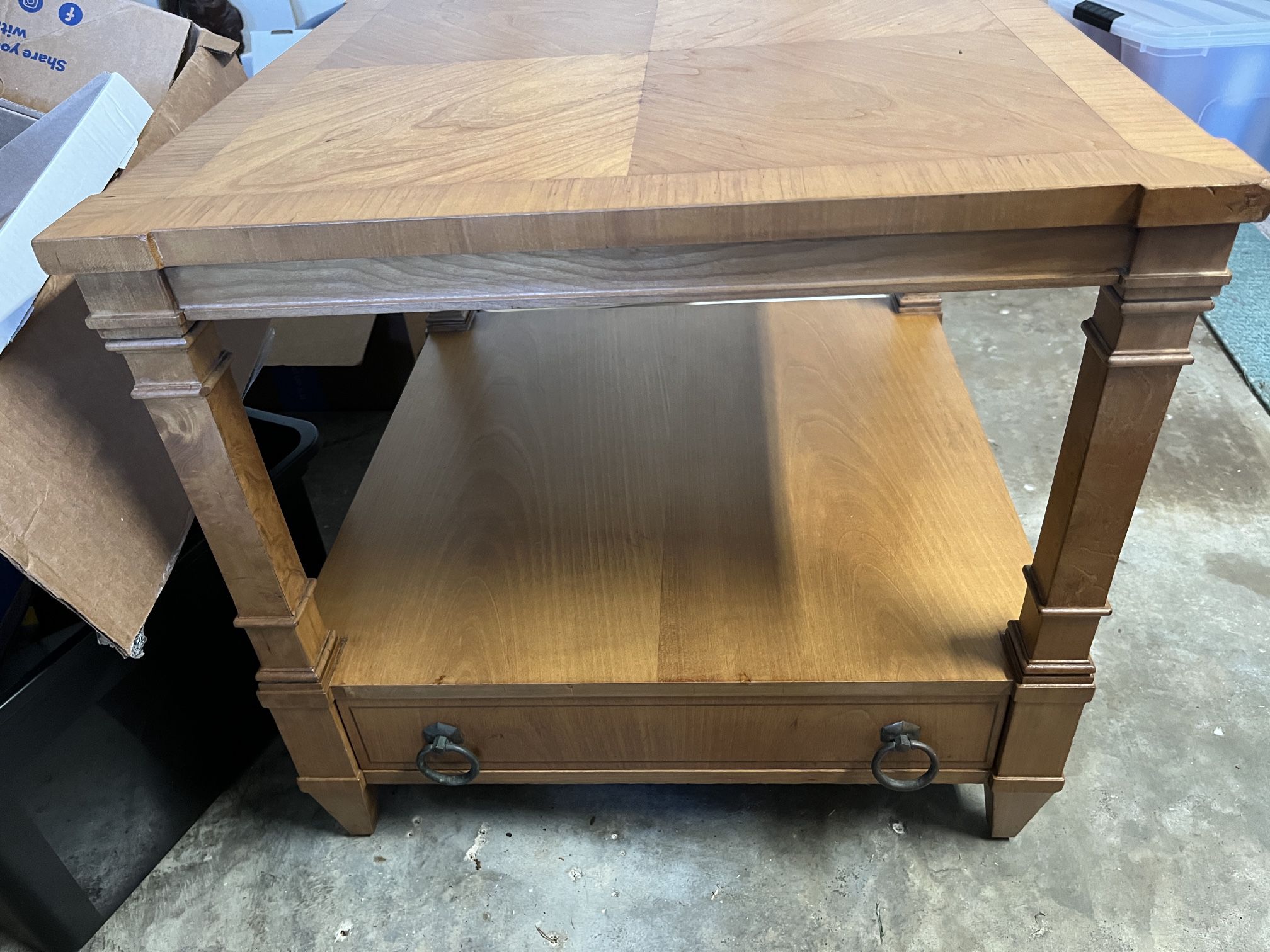 Pair Of Refinished Solid Wood End Tables With Drawers 