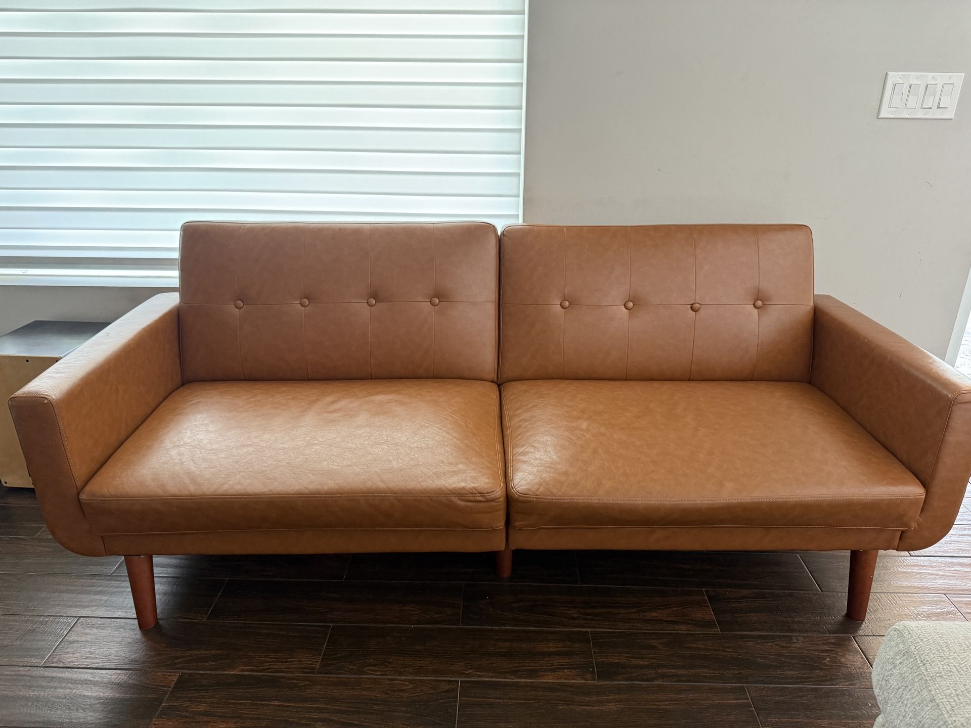 Futon Sofa Used Tan Faux Leather