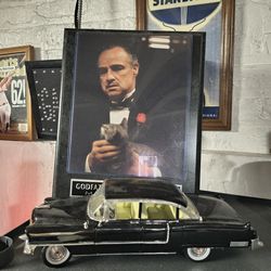 The Godfather framed photo & his 55 Cadillac 1:18 die cast metal car