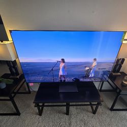 1 Glass TV & 2 light stand with lamps , coffee, magazine & newspaper table