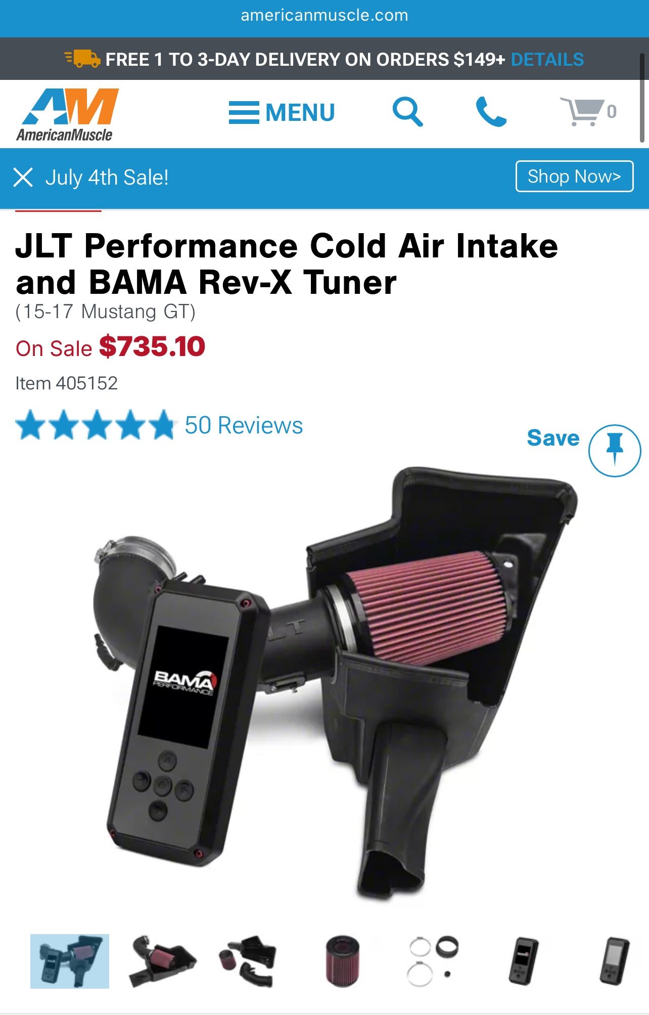 JLT Performance Cold Air Intake and BAMA Rev-X Tuner (15-17 Mustang GT)