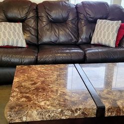 Leather Sofa With 3 Tables In Great Condition 