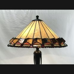 Vtg Stained Glass Lamp Shade Arts & Crafts Mission Tiffany Style 20" Large, Slag