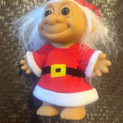 Vintage Russ Santa Claus Christmas White Hair 4” Troll Doll