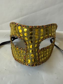 Gold Sequined Masquerade Mask with Colorful Accents 