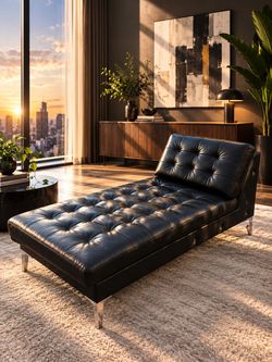 Black Leather Tufted Chaise Lounge from IKEA