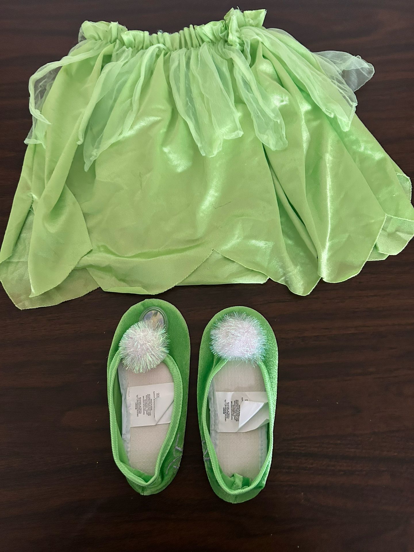 Disney Fairies Tinker Bell Green 7 Inch New Slippers And Green Tulle skirt