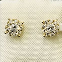 14k solid yellow gold Natural diamond  stud earring  cluster  April Birthstone 