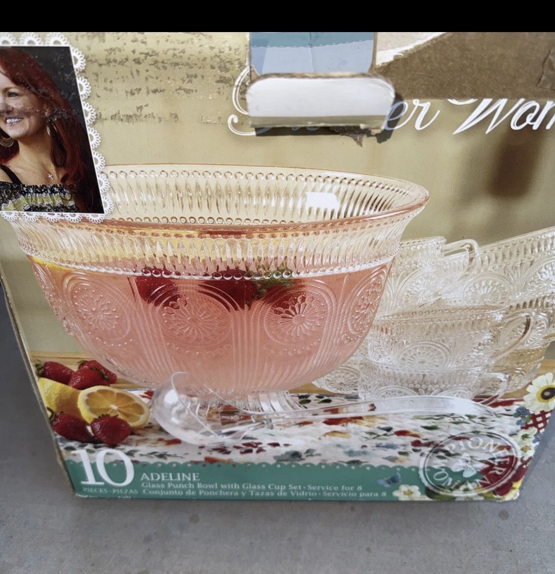 The Pioneer Woman Adeline- 10 Piece Glass Punch Bowl & Cup Set 