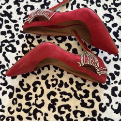 Elegant Red JAGGAR ♥️Stiletto Heels with Rhinestone Detailing