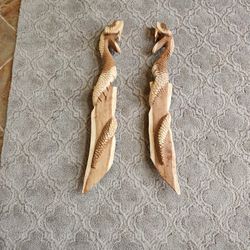 Pair Of Wood Carved Cobra