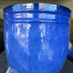 11” Blue Glazed Ceramic Pot