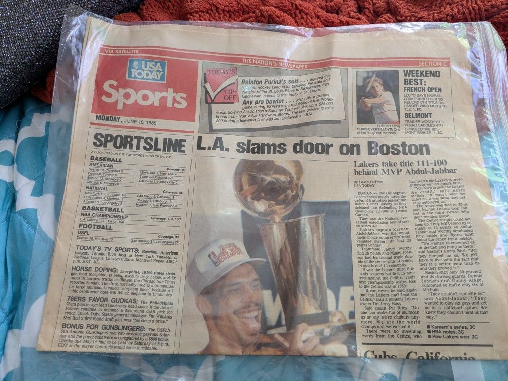 * The L.A. Lakers beat the Boston Celtics to win the NBA basketball title
* The Lakers finally bury the Garden Ghost