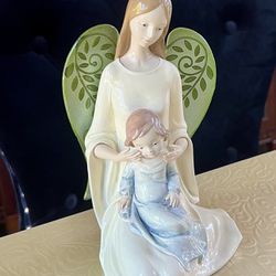 8” Angel Fairy Girl Holding Child Figurine Porcelain W/ Wings