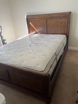Queen Bed - Solid Wood Frame + Mattress & Box Spring
