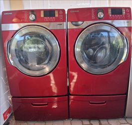 Samsung washer front loader extra large capacity and gas dryer set with pedestal