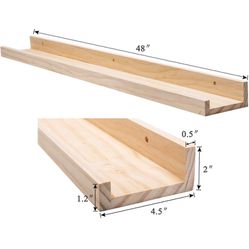 Floating Wall Shelf 48inch, Natural Wood - set of 2