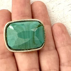 Gold Tone Green Wide Ring 