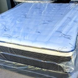 queen orthopedic bamboo pillow top mattress and box spring brand new. " all Sizes Available TWIN, FULL, QUEEN, CALIKING, EKING"