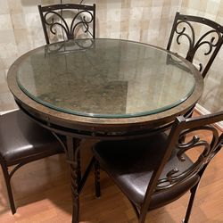 Rod Iron 5 Piece Kitchen Round 44 Inches Table and Chairs.