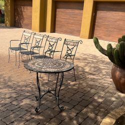 Mosaic Outdoor Ceramic Table for Patio,Indoor Mosaic Table,Customizable Tile Design,Handcrafted Table,Tile Decor,Dining.and 4 Iron Chairs.