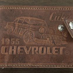 1955 Chevy Classic Car - Handcrafted Cuban Leather Wallet