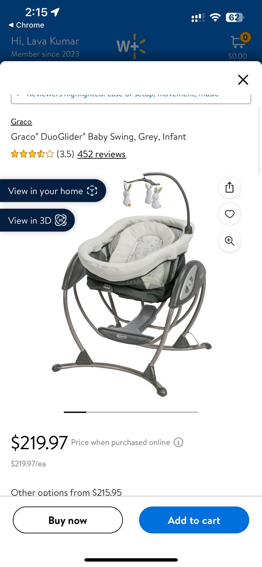 Graco® DuoGlider® Baby Swing, Grey, Infant